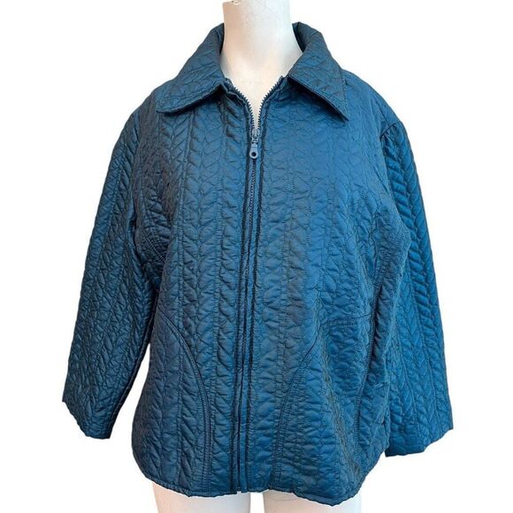 Chico's Womens Size 2 Medium Shiny Blue Quilted Lightweight Full Zip - Picture 1 of 3
